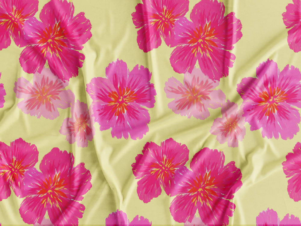 Tecido Flores Rosa Fundo Amarelo - P494