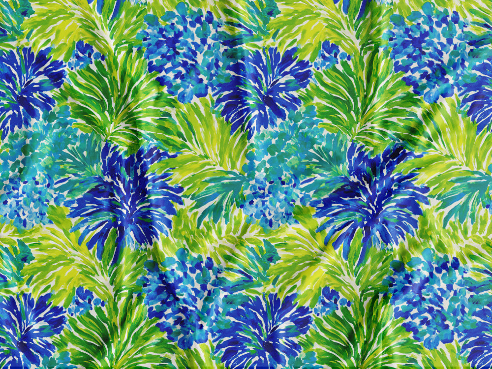 Tecido Folhagens Azul e Verde - P476