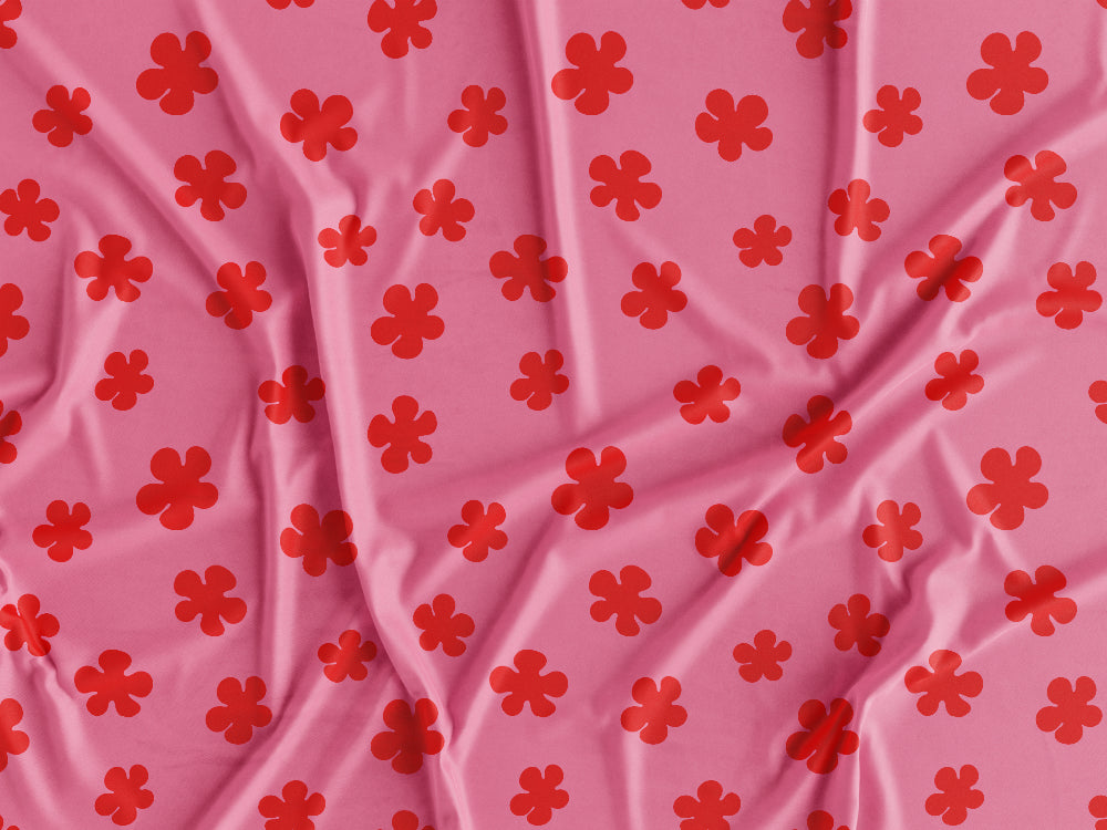 Tecido Flores Vermelhas e Fundo Rosa - P454