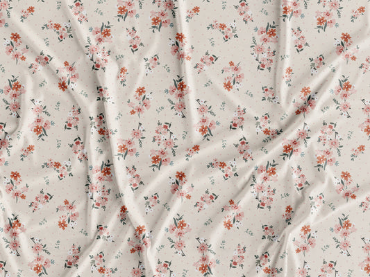Tecido Flores Rosa Fundo Bege - A20