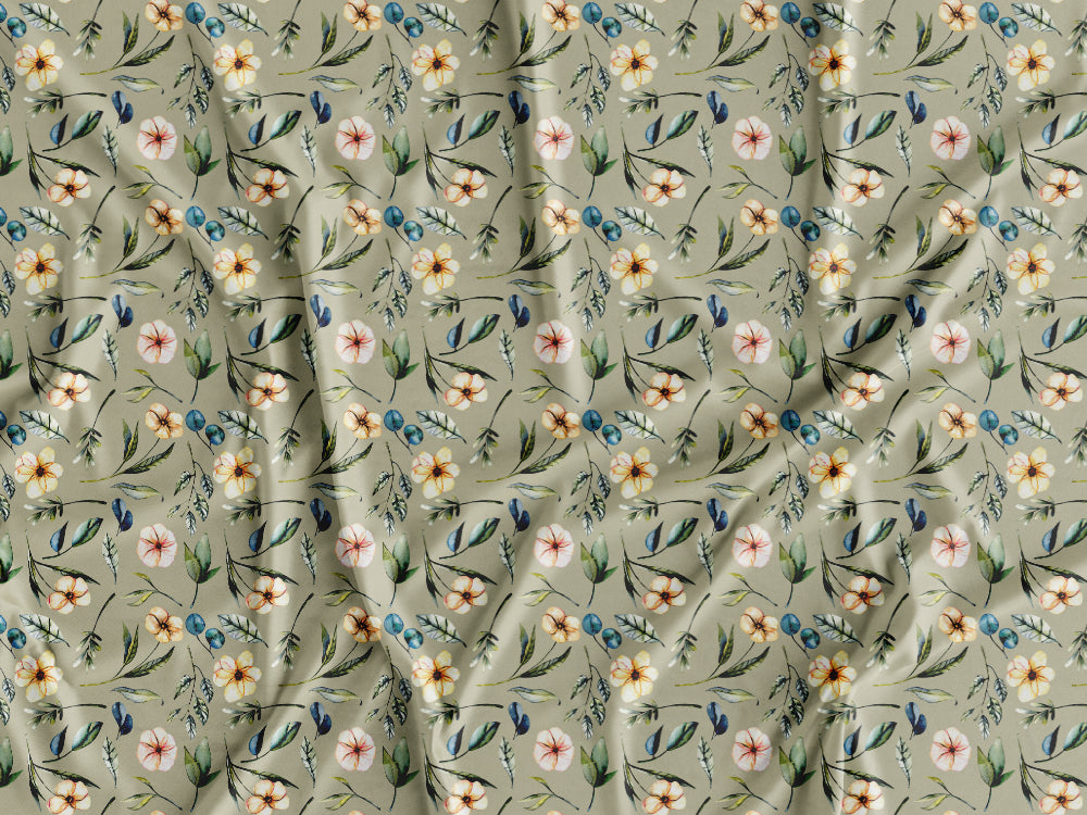Tecido Flores Fundo Verde - P50