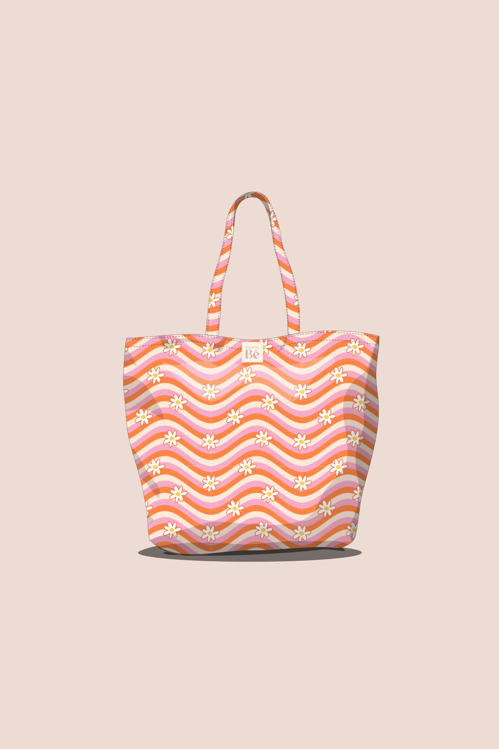 Tote Bag Flores Fundo Ondulado Rosa Laranja e Bege - P326