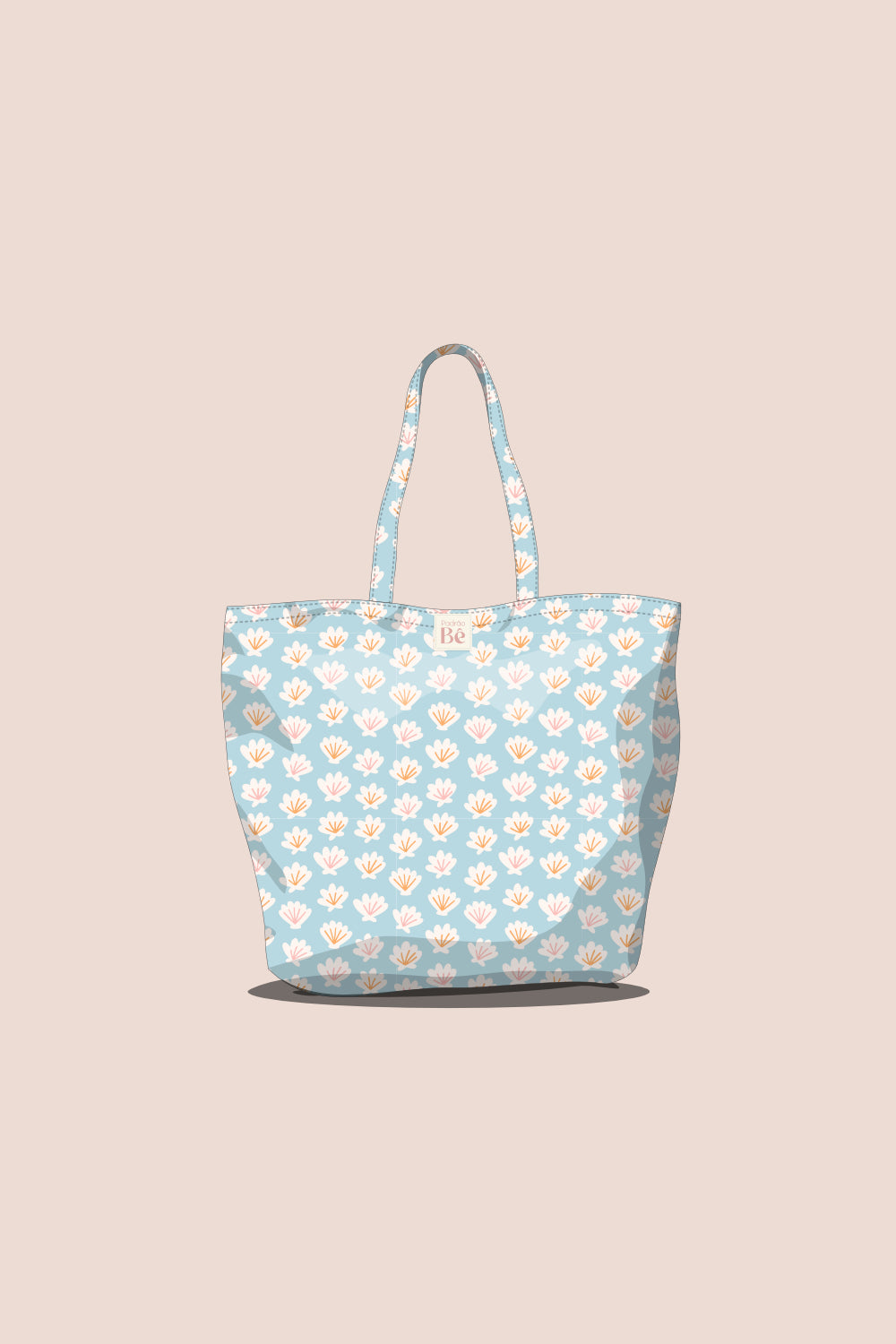 Tote Bag Conchas Brancas Fundo Azul Claro - P330