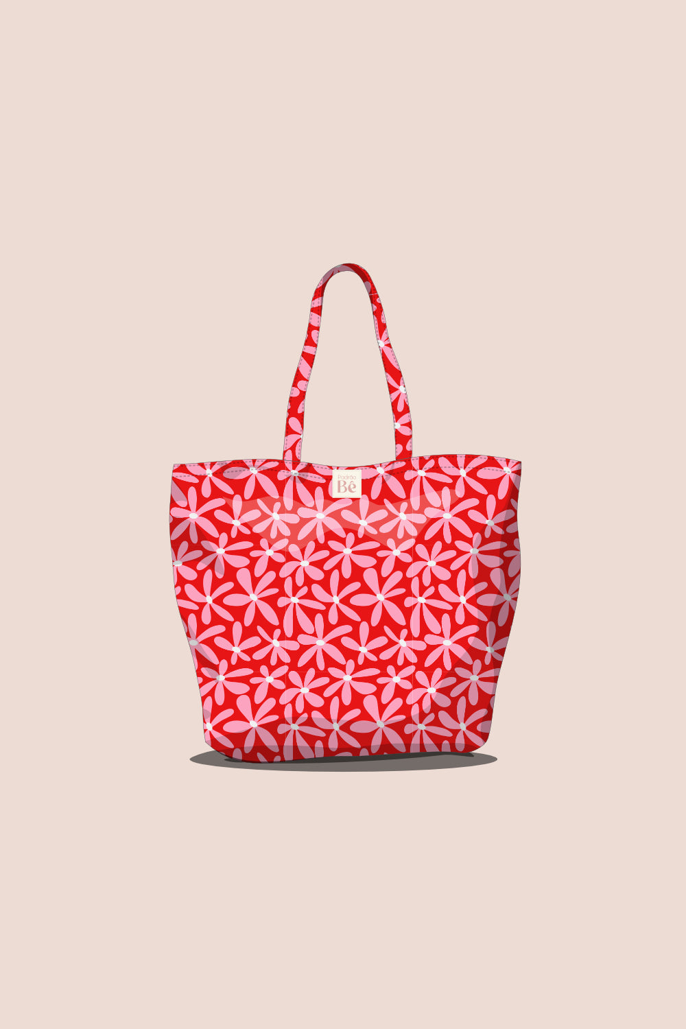 Tote Bag Malmequeres Rosa Fundo Vermelho - P400