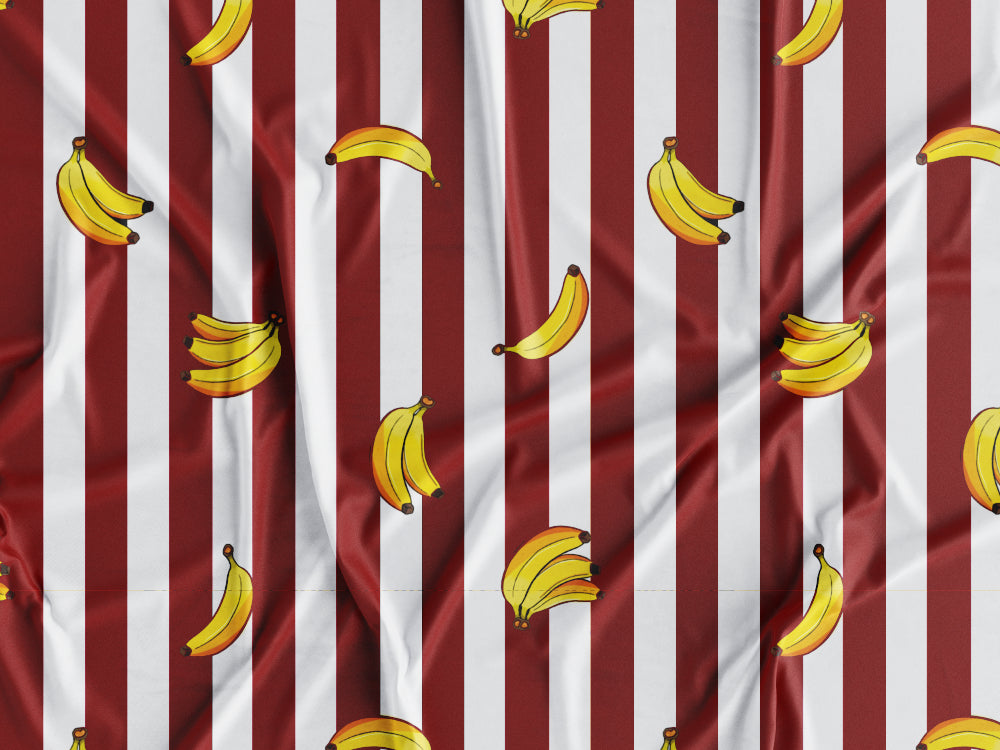 Tecido Riscas Bordô e Bananas - P430