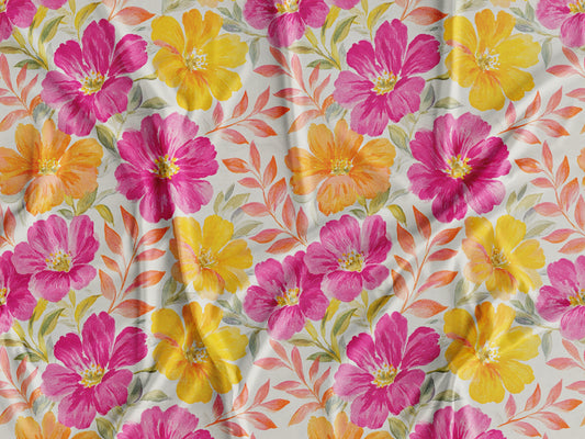 Tecido Flores Rosas e Amarelas - P461