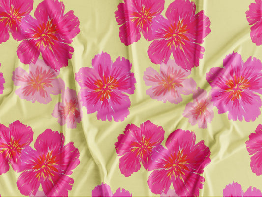 Tecido Flores Rosa Fundo Amarelo  - P494