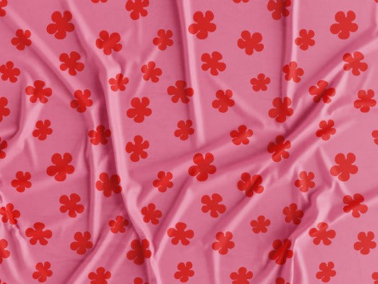 Tecido Flores Vermelhas e Fundo Rosa - P454