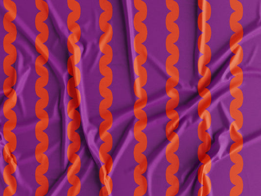 Tecido Riscas Onduladas Laranja e Roxo - P462