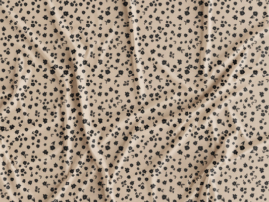 Tecido Flores Pequenas Pretas Fundo Creme - P253