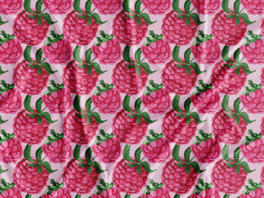 Tecido Framboesas Fundo Rosa- P404