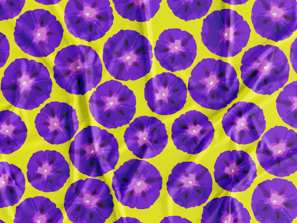 Tecido Flores Roxas Fundo Amarelo - P435