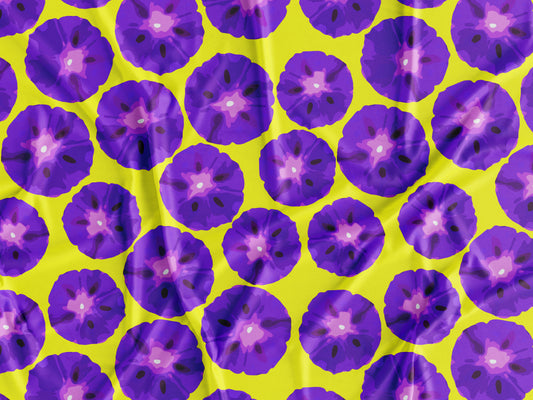 Tecido Flores Roxas Fundo Amarelo - P435