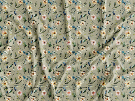 Tecido Flores Fundo Verde - P50