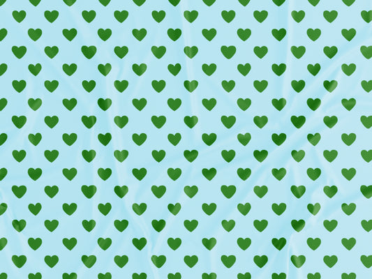 Tecido Corações Verdes Fundo Azul - P521