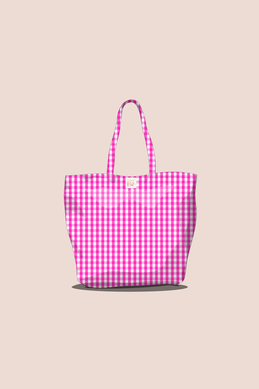 Tote Bag Vichy Rosa Forte Fundo Branco - P241
