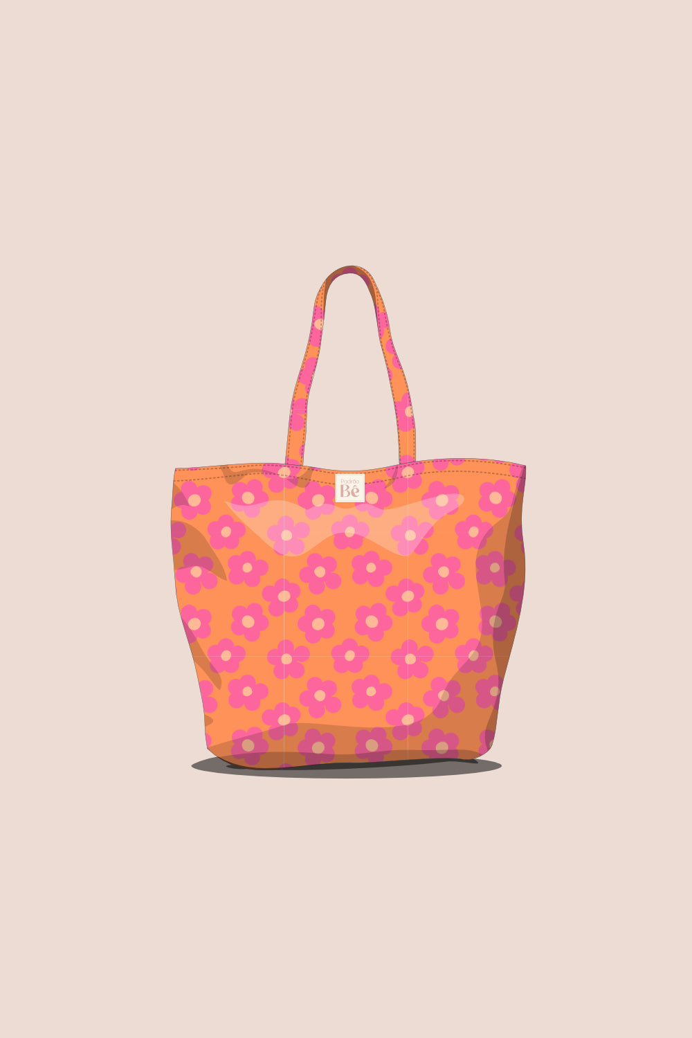 Tote Bag Flores Rosa Fundo Laranja - P390