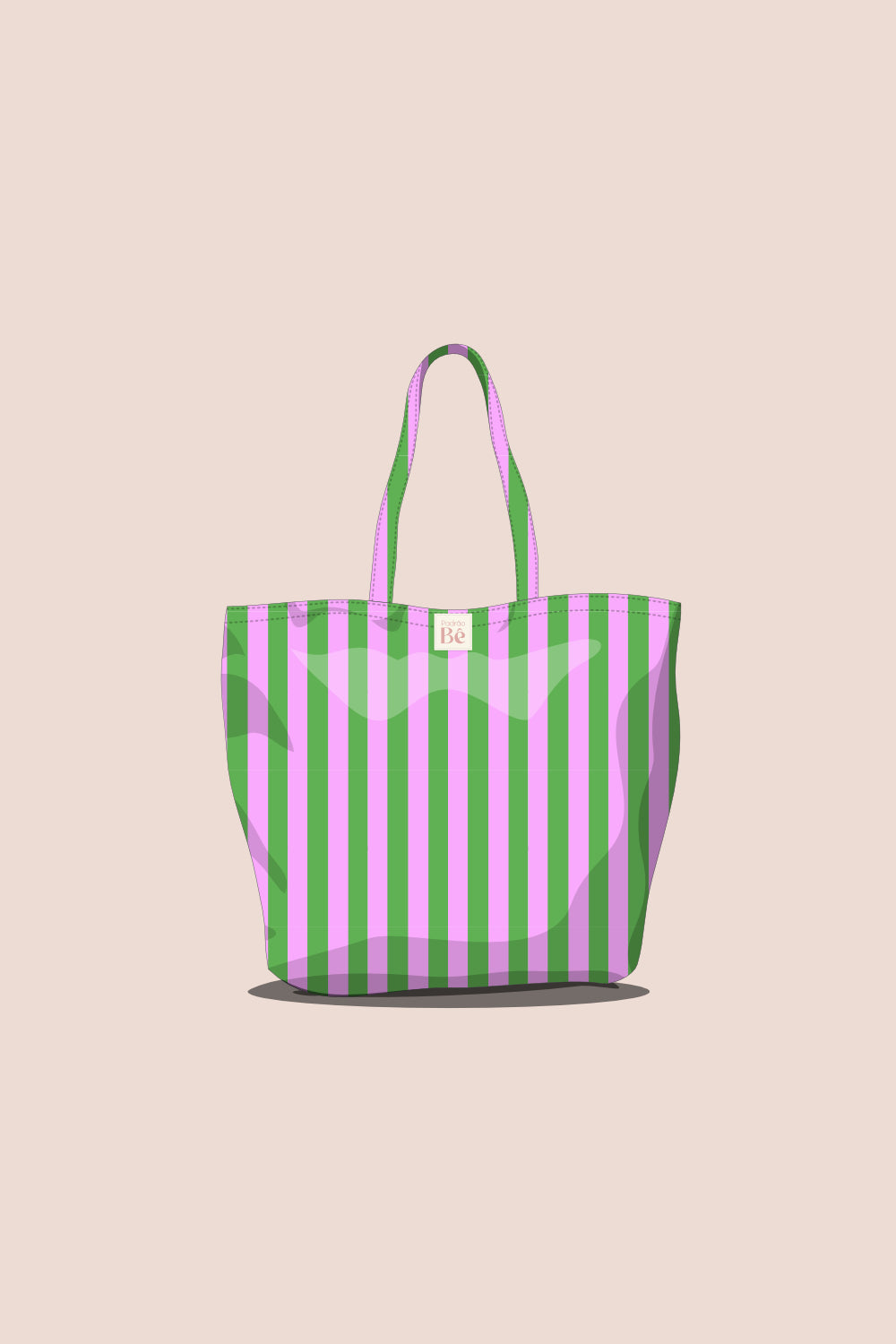 Tote Bag Riscas Verde e Rosa - P420