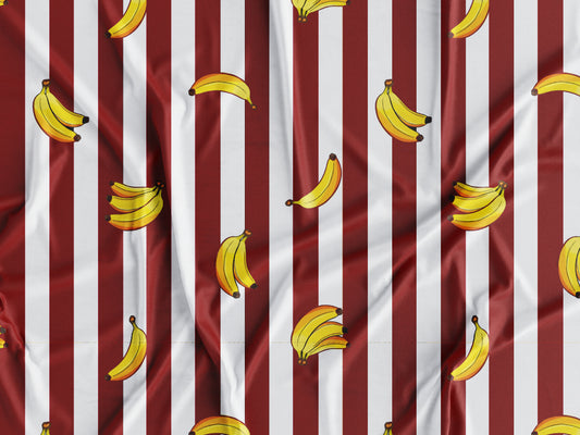 Tecido Riscas Bordô e Bananas - P430